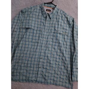 Orvis Shirt Mens 2XL XXL Fishing Vented Seersucker Green Plaid Hiking Hunting
